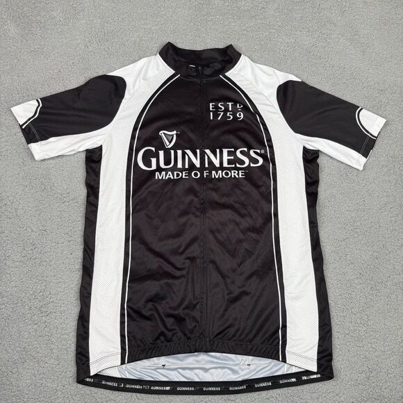 Guinness Cycling Jersey Mens Large Black White Full Zip Performance Irish Beer - Picture 1 of 12